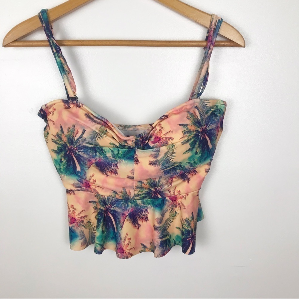 Y2k Beverly Swimwear‎ Tropical Padded Swimsuit Top Sz M resort Vacation